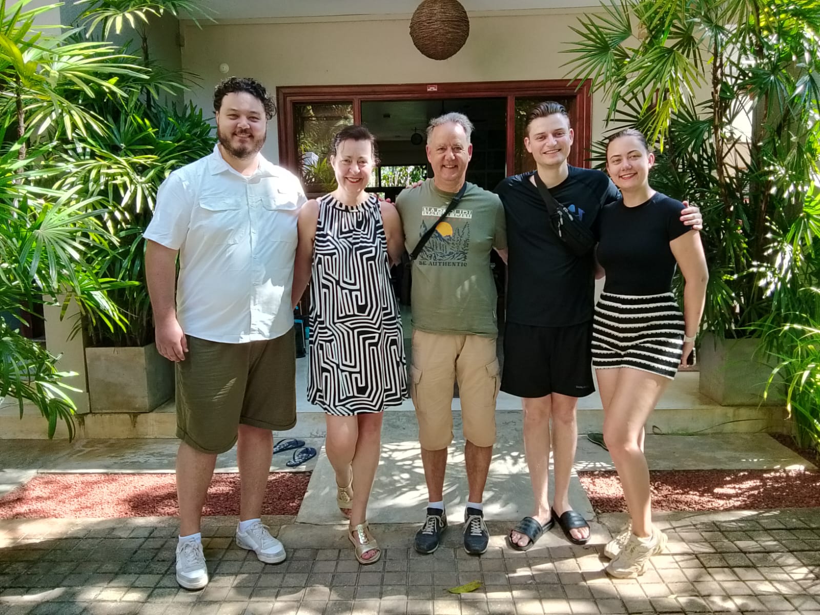 Happy travelers at their hotel in Sri Lanka